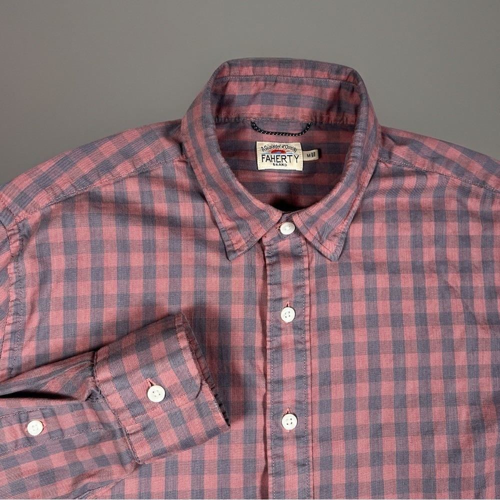 Faherty Shirt Mens Medium Blue Red Check Long Sleeve Button Up Casual Workwear